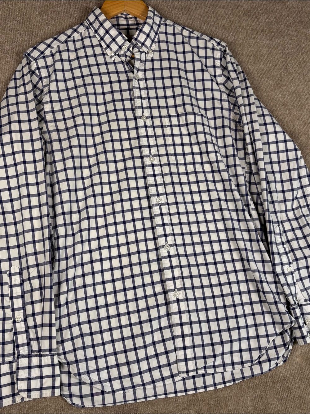 J.CREW Men's 2- Ply Blue‎ White Check Long Sleeve Button-Down Button-Up Shirt S